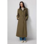Touche Kemerli Oversize Trençkot Haki - Yeşil - L - XL