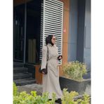 Touche Kemerli Oversize Trençkot Krem - L - XL