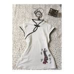 Toum Mandarin Yaka Kyoto Motifli Vintage Qipao Kısa Kollu Crop