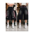 Toum Siyah Taşlamalı Grunge Pembe Tribal Baskılı Harajuku Y2K Unisex Şort