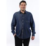 Tousus Büyük Beden Lacivert Kot Erkek Gömlek Uzun Kol Günlük Regular Fit Keten Efektli - 3XL