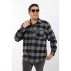 Tousus Büyük Beden Siyah-Antrasit Ekose Polar Oduncu Erkek Gömlek Regular Kesim Kış Stili (BTL-7116-TSS) - 6XL - Siyah - Antrasit