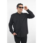 Tousus Büyük Beden Siyah Keten Hakim Yaka Erkek Gömlek (BTL-7204-TSS) - 10XL