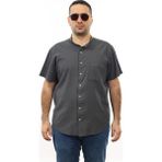 Tousus Erkek Büyük Beden Antrasit Renk Pamuk Hakim Yaka Cepli Kısa Kol Gömlek KK-8016-TSS - 4XL