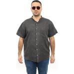 Tousus Erkek Büyük Beden Antrasit Renk Yaprak Desenli Keten Hakim Yaka Cepli Kısa Kol Gömlek KK-8004-TSS - 5XL