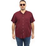 Tousus Erkek Büyük Beden Bordo Renk Yaprak Desenli Keten Hakim Yaka Cepli Kısa Kol Gömlek KK-8005-TSS - 3XL