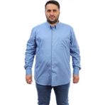Tousus Erkek Büyük Beden Indigo Pamuk Düğmeli Yaka Cepli Uzun Kol Gömlek (8065) - 3XL - İndigo