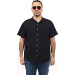 Tousus Erkek Büyük Beden Siyah Renk Pamuk Hakim Yaka Cepli Kısa Kol Gömlek KK-8019-TSS - 3XL
