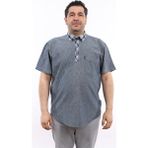 Tousus Erkek Büyük Beden Yarım Patlı Gri Likralı Oxford Pamuk Düğmeli Yaka Cepli Kısa Kol Gömlek Kk-8029-Tss - 4XL