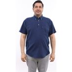 Tousus Erkek Büyük Beden Yarım Patlı Lacivert Indigo Oxford Pamuk Düğmeli Yaka Cepli Kısa Kol Gömlek Kk-8033-Tss - 5XL