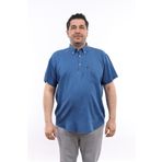 TOUSUS Erkek Büyük Beden Yarım Patlı Mavi Kot Pamuk Düğmeli Yaka Cepli Kısa Kol Gömlek KK-8032-TSS
