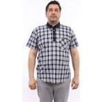 Tousus Erkek Büyük Beden Yarım Patlı Siyah-Gri Ekose Likralı Pamuk Düğmeli Yaka Cepli Kısa Kol Gömlek Kk-8041-Tss - Siyah - Gri - 6XL