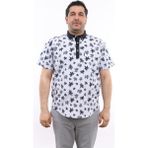 Tousus Erkek Büyük Beden Yarım Patlı Yaprak Desenli Açık Mavi Pamuk Düğmeli Yaka Cepli Kısa Kol Gömlek Kk-8037-Tss - 5XL