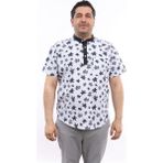 Tousus Erkek Büyük Beden Yarım Patlı Yaprak Desenli Açık Mavi Pamuk Hakim Yaka Cepli Kısa Kol Gömlek Kk-8038-Tss - 6XL