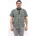 Tousus Erkek Büyük Beden Yarım Patlı Yaprak Desenli Haki Pamuk Düğmeli Yaka Cepli Kısa Kol Gömlek Kk-8034-Tss - 4XL