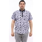 Tousus Erkek Büyük Beden Yarım Patlı Yaprak Desenli Taş Rengi Pamuk Düğmeli Yaka Cepli Kısa Kol Gömlek Kk-8036-Tss - 5XL