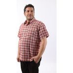 Tousus Kısa Kol Ekose Pamuklu Erkek Gömlek KK-8058-TSS - 5XL - Bordo