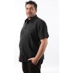 Tousus Kısa Kol Siyah Keten Erkek Gömlek KK-8048-TSS - 5XL