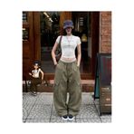Touz Extra Salaş Yeşil Kanvas Kumaş Kargo Cepli Oversize Unisex Pantolon
