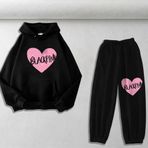 Touz Moda Blackpink Baskılı Siyah Oversize Kapüşonlu Sweatshirt Eşofman Altı Unisex İkili Takım