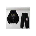 Touz Moda BTS Baskılı Siyah Oversize Kapüşonlu Sweatshirt Eşofman Altı Unisex İkili Takım