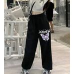 Touz Moda Gothic Purple Butterfly Baskılı Oversize Siyah Unisex Eşofman Altı