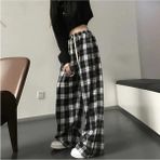 Touz Moda Harajuku Siyah Beyaz Kadın Ekose Tracksuit Eşofman Altı