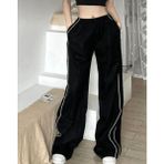 Touz Moda Harajuku Zip Detail Çift Çizgili Black Kadın Tracksuit Oversize Eşofman Altı