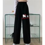 Touz Moda Hello Kitty Baskılı Oversize Siyah Unisex Eşofman Altı