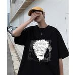Touz Moda Jujutsu Kaisen Eyes Baskılı Siyah Unisex Oversize T-shirt