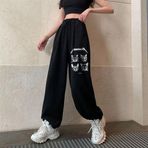 Touz Moda Meowtallica Baskılı Oversize Siyah Unisex Eşofman Altı