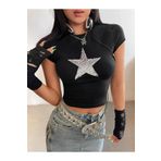 Touz Moda Pullu Star Crop Bluz