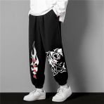 Touz Moda Streetwear Harajuku Anime Boy Baskılı Oversize Siyah Eşofman Altı - L - XL