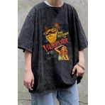 Touz Moda The Return of Vampurr Baskılı Oversize Eskitme Yıkamalı Antrasit Unisex T-Shirt