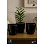 ToXA 3 Adet 1,9 Litre 15cm Kirli Beyaz Izgaralı Tabaksız Plastik Saksı Seti Yakut No2 - Siyah - 1,9 Litre (Set)