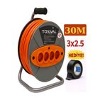 TOXVAL 3 x 2,5 30 Metre Makaralı Seyyar Uzatma Kablosu 4 Prizli ( Dörtlü )