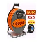 TOXVAL 3 x 2,5 40 Metre Makaralı Seyyar Uzatma Kablosu 4 Prizli ( Dörtlü )