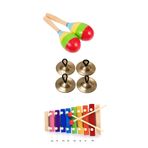 Toy Oyuncak Okul Öncesi 4 Lü Müzik Aletleri seti Ahşap Marakas Parmak zili Ksilofon 8 nota Anaokulu Çocuk ritim aletleri