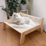 TOYAFUN Boho kedi hamak yatağı, makrome yükseltilmiş kedi yatağı, iç mekan kedileri için, serbest duran, nefes alabilen kedi sandalyesi, ahşap kedi salıncak yatağı, evcil hayvan mobilyası, kediler ve