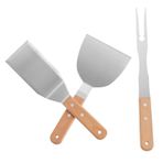 TOYANDONA 3pcs Metal Spatula Ve Çatal Seti Griddle Uzun Spatula Teppanaki Spatulas Griddle Scraper Ve Gözleme Köpek Veya Hamburger Turner Bbq Grill Düz Üstü