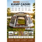 Toyaş 6 Kişilik Tam Otomatik Kamp Çadırı Su ve Rüzgar Geçirmez Tenteli Altıgen Aile Çadırı 280x240x158 cm
