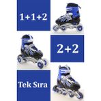 Toyaş Mavi Ayarlanabilir 2+2 Işıklı Metal Alıştırma Pateni Taşıma Çantalı - 38 - 41