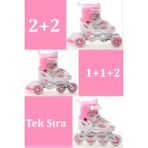 Toyaş Mor Ayarlanabilir 2+2 Işıklı Metal Alıştırma Pateni Taşıma Çantalı - Pembe - 34 - 37