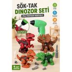 Toyaş Sök Tak 4'lü 14cm Dinozor Oyuncak Seti Vidalı Montajlı Eğitici Oyuncak + Pilli Matkap İle