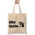 Toyaso Afkur Güzelim Karadeniz Beyaz Bez Çanta Uzun Saplı Alışveriş Çantası Plaj Çantası - 34x40 - 001 - Beyaz