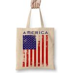 Toyaso Amerika Bayrağı Beyaz Bez Çanta Uzun Saplı Alışveriş Çantası Plaj Çantası - 34*40 cm - 001-Beyaz
