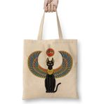 Toyaso Ancient Egypt Antik Mısır Cat Kedi 02 Beyaz Bez Çanta Uzun Saplı Alışveriş Çantası Plaj Çantası - 34x40 - 001 - Beyaz