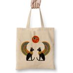 Toyaso Ancient Egypt Antik Mısır Cat Kedi Beyaz Bez Çanta Uzun Saplı Alışveriş Çantası Plaj Çantası - 34x40 - 001 - Beyaz