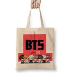 Toyaso Bts BT21 Army Beyaz Bez Çanta Uzun Saplı Alışveriş Çantası Plaj Çantası - 34x40 - 001 - Beyaz