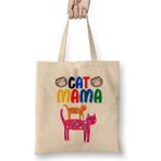 Toyaso Cat Mama Funny Cat Lover Gifts For Women Men Kids Kedi Beyaz Bez Çanta Uzun Saplı - 34*40 cm - 001-Beyaz
